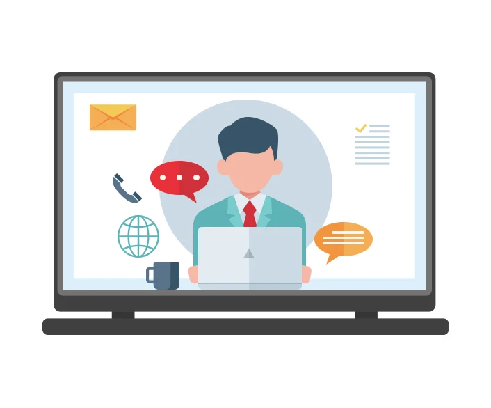 Online communication and remote collaboration illustration on laptop screen