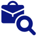 Icon of briefcase and magnifying glass representing HR and Recruitment Support