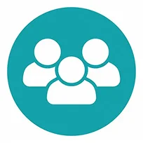 Icon of three people inside a teal circle, representing a development team  