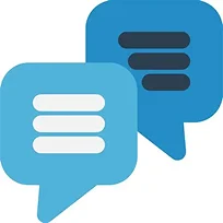 Two overlapping chat bubbles symbolising messaging, support, or real-time communication