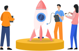 People launching a rocket representing startups