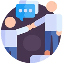 Two people shaking hands, symbolising partnership and communication.