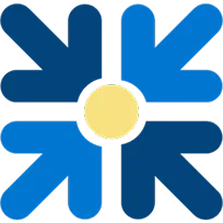 Four blue arrows pointing inward to a yellow centre, symbolising unified teamwork 
