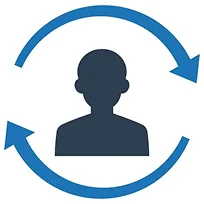User icon surrounded by circular arrows, representing quick developer replacements.