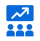Three people viewing a chart with an upward arrow symbolizing team growth and success