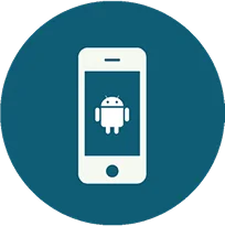 Icon of a smartphone displaying the Android logo in a blue circular background