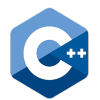 C++ programming language logo with blue hexagonal design