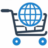 Shopping cart icon with globe symbol