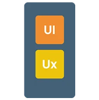 Blue rectangle icon representing UI and UX design for Android mobile applications.