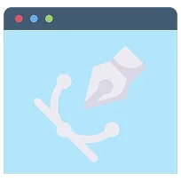 .Web design window with pen tool and curve path