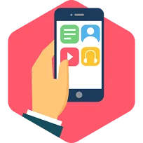 Hand holding smartphone with app icons