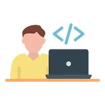 JDeveloper working on laptop with code symbol