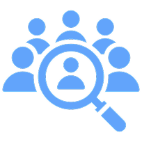 Magnifying glass over a group of people icon, representing candidate search