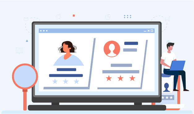 Candidate profile comparison with ratings on computer screen during recruitment process