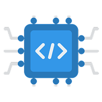Microchip icon with code symbol representing embedded software development