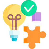 Lightbulb with puzzle piece and checkmark representing problem-solving and innovation