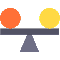 Icon of two balanced circles on a scale symbolizing stability