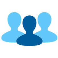 Abstract icon showing a group of team members in different shades of blue