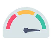 Speedometer showing performance level in green zone