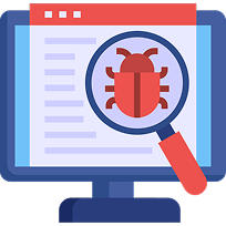 Bug detection icon showing software testing or debugging on a screen