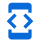 API integration icon with blue arrows inside rectangle