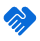 Blue icon of two hands forming a supportive gesture, representing assistance and client support.