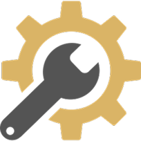 Icon of wrench over gear representing settings or technical support