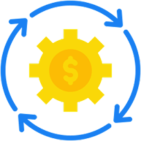 Cost-efficient development symbol with cog and currency sign