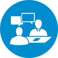 Business meeting icon with team discussion and chat bubbles