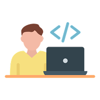 Flat design icon of a developer coding at a desk