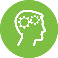 Icon of a human head with gears inside, symbolizing intelligent automation and technical thinking