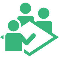 Icon of three interconnected figures symbolizing teamwork and cross-functional collaboration.
